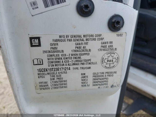 Aukcja sprzedaży 2002 Gmc Sierra 2500hd Sl/sle/slt, vin: 1GTHK23172F188688, numer aukcji: 12709489