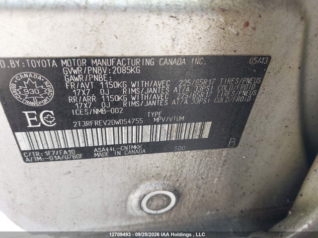 Aukcja sprzedaży 2013 Toyota Rav4 Xle, vin: 2T3RFREV2DW054755, numer aukcji: 12709493