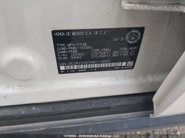 Auction sale of the 2025 Honda Hr-v, vin: 3CZRZ2H53SM111855, lot number: 12709504