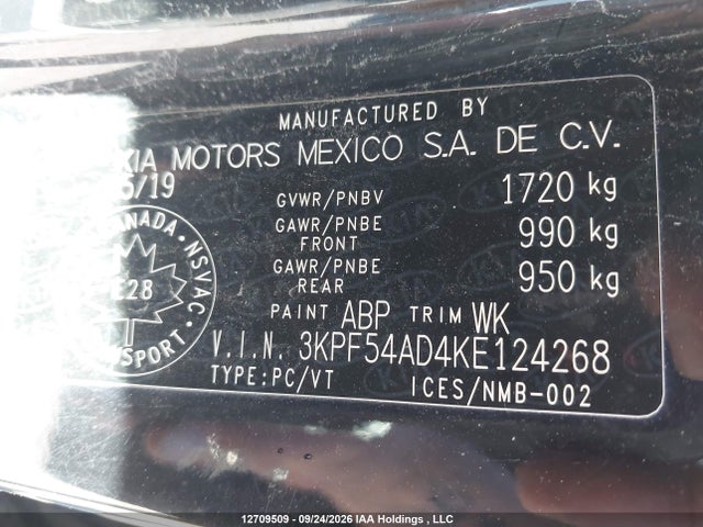 2019 Kia Forte მანქანა იყიდება აუქციონზე, vin: 3KPF54AD4KE124268, აუქციონის ნომერი: 12709509