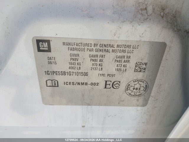 Продаж на аукціоні авто 2016 Chevrolet Cruze Limited Lt, vin: 1G1PE5SB1G7101506, номер лоту: 12709524