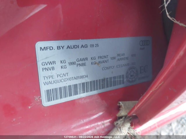 Aukcja sprzedaży 2026 Audi A3 Premium/premium Plus, vin: WAUGUCGY0TA018834, numer aukcji: 12709531