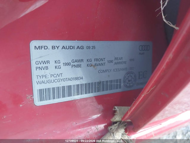 Aukcja sprzedaży 2026 Audi A3 Premium/premium Plus, vin: WAUGUCGY0TA018834, numer aukcji: 12709531