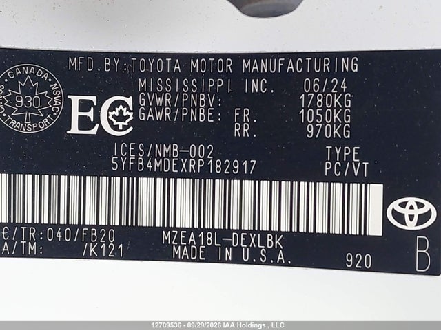Продаж на аукціоні авто 2024 Toyota Corolla Le, vin: 5YFB4MDEXRP182917, номер лоту: 12709536