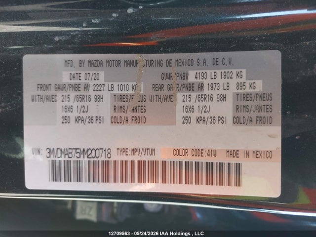 2021 Mazda Cx-30 Gx მანქანა იყიდება აუქციონზე, vin: 3MVDMAB75MM200718, აუქციონის ნომერი: 12709563
