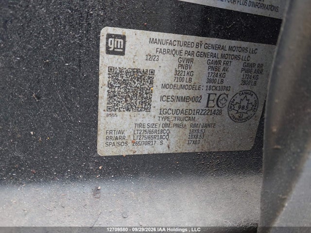 12709580 :رقم المزاد ، 1GCUDAED1RZ221428 vin ، 2024 Chevrolet Silverado 1500 Work Truck مزاد بيع