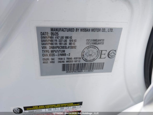Aukcja sprzedaży 2025 Nissan Kicks Sv, vin: 3N8AP6CB8SL413892, numer aukcji: 12709590