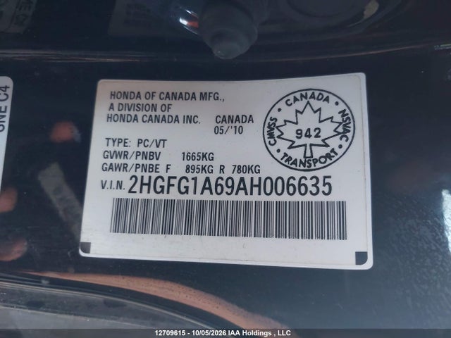 Продажа на аукционе авто 2010 Honda Civic Lx, vin: 2HGFG1A69AH006635, номер лота: 12709615