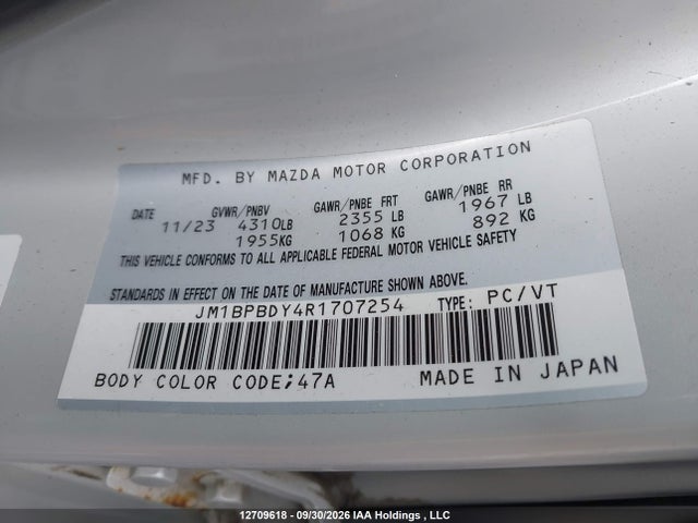 2024 Mazda 3 Gt მანქანა იყიდება აუქციონზე, vin: JM1BPBDY4R1707254, აუქციონის ნომერი: 12709618