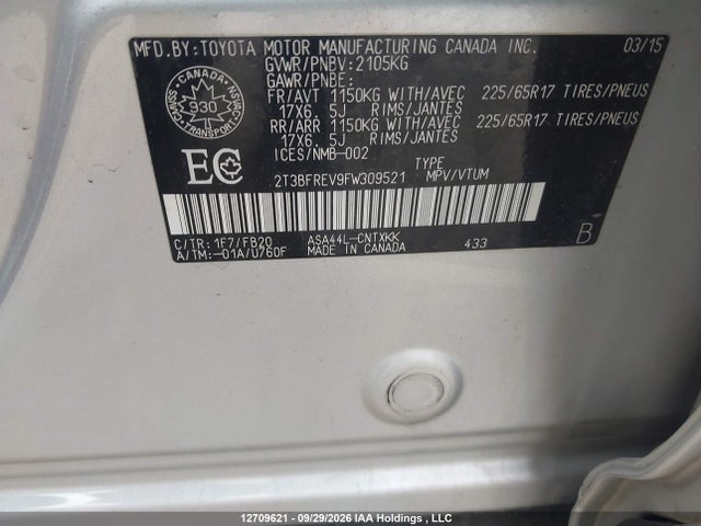 Toyota RAV4 LE 2015 2T3BFREV9FW309521 Image 9