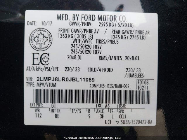 2LMPJ8LR0JBL11089 Lincoln Mkx Reserve