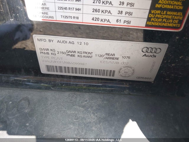 2011 Audi A3 2.0t Premium მანქანა იყიდება აუქციონზე, vin: WAUMFCFM9BA099987, აუქციონის ნომერი: 12699113