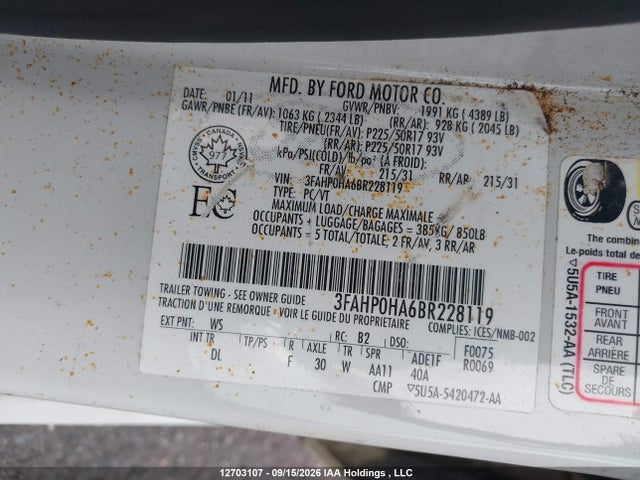Продажа на аукционе авто 2011 Ford Fusion Se, vin: 3FAHP0HA6BR228119, номер лота: 12703107