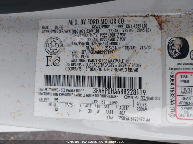 Продажа на аукционе авто 2011 Ford Fusion Se, vin: 3FAHP0HA6BR228119, номер лота: 12703107