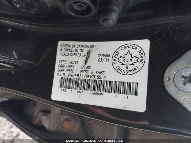 12709642 :رقم المزاد ، 2HGFB2F76EH019953 vin ، 2014 Honda Civic Touring مزاد بيع