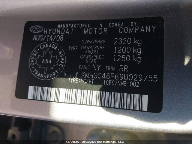 Продаж на аукціоні авто 2009 Hyundai Genesis 4.6l, vin: KMHGC46F69U029755, номер лоту: 12709646