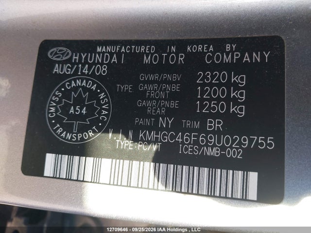 Продаж на аукціоні авто 2009 Hyundai Genesis 4.6l, vin: KMHGC46F69U029755, номер лоту: 12709646