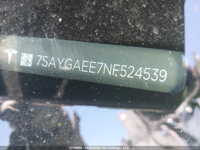 2022 Tesla Model Y Long Range მანქანა იყიდება აუქციონზე, vin: 7SAYGAEE7NF524539, აუქციონის ნომერი: 12709650