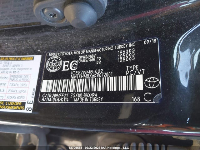 2019 Toyota C-hr Xle/le/limited მანქანა იყიდება აუქციონზე, vin: NMTKHMBX6KR072001, აუქციონის ნომერი: 12709681