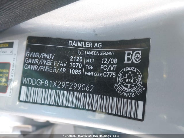 Aukcja sprzedaży 2009 Mercedes-benz C 300 4matic, vin: WDDGF81X29F299062, numer aukcji: 12709685