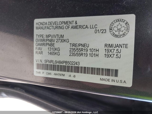 Honda Odyssey Touring 2023 5FNRL6H84PB502243 Image 9