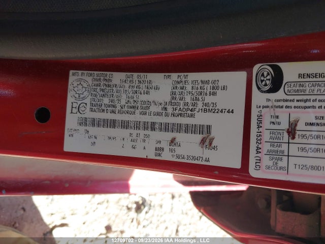 Продажа на аукционе авто 2011 Ford Fiesta Ses, vin: 3FADP4FJ1BM224744, номер лота: 12709702
