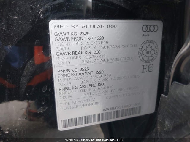 Продажа на аукционе авто 2021 Audi Q3 Premium Plus S Line 45, vin: WA1EECF31M1011965, номер лота: 12709705