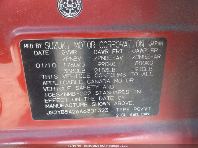 Aukcja sprzedaży 2010 Suzuki Sx4 Jx, vin: JS2YB5A26A6301323, numer aukcji: 12709706