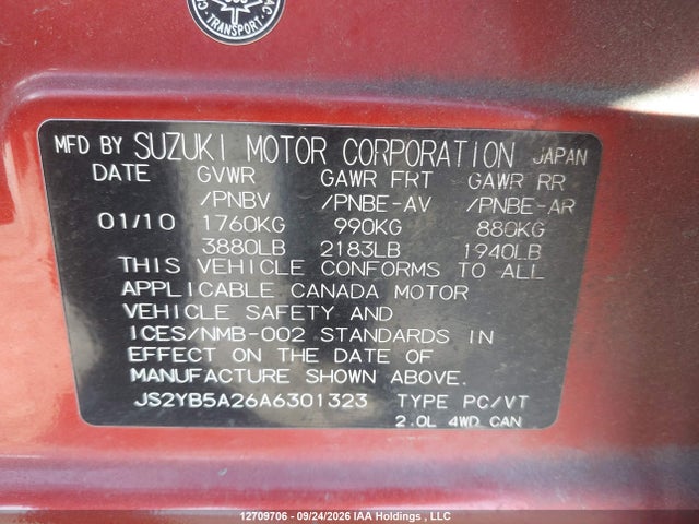 Aukcja sprzedaży 2010 Suzuki Sx4 Jx, vin: JS2YB5A26A6301323, numer aukcji: 12709706