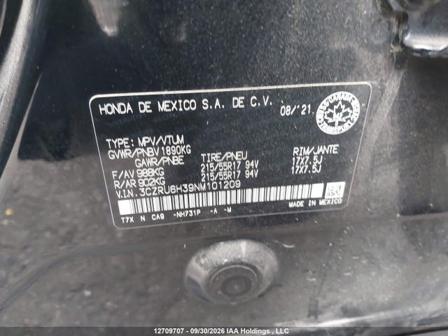 Aukcja sprzedaży 2022 Honda Hr-v Lx, vin: 3CZRU6H39NM101209, numer aukcji: 12709707