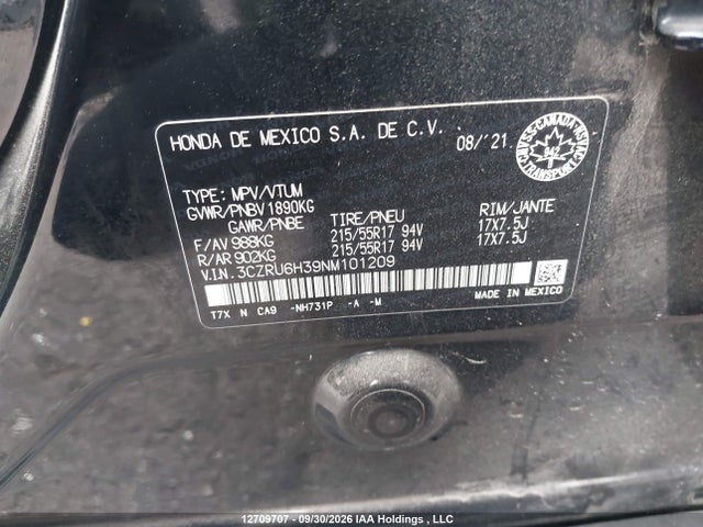 Aukcja sprzedaży 2022 Honda Hr-v Lx, vin: 3CZRU6H39NM101209, numer aukcji: 12709707
