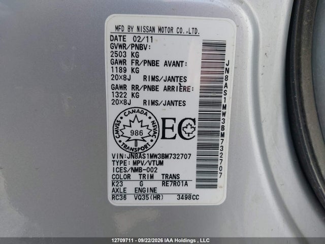 Aukcja sprzedaży 2011 Infiniti Fx35, vin: JN8AS1MW3BM732707, numer aukcji: 12709711