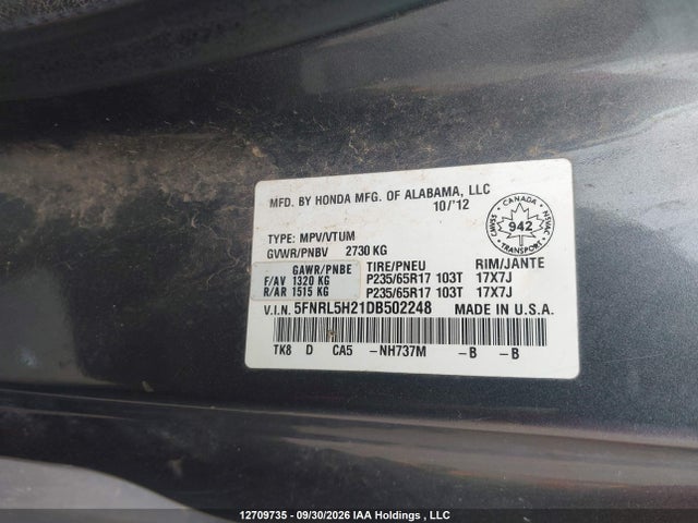 Aukcja sprzedaży 2013 Honda Odyssey Lx, vin: 5FNRL5H21DB502248, numer aukcji: 12709735