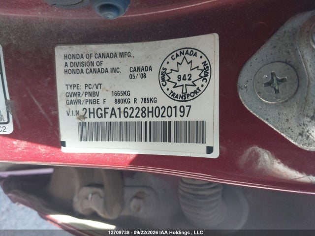 Продаж на аукціоні авто 2008 Honda Civic Dx/dx-a, vin: 2HGFA16228H020197, номер лоту: 12709738
