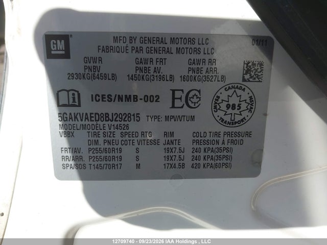 Aukcja sprzedaży 2011 Buick Enclave, vin: 5GAKVAED8BJ292815, numer aukcji: 12709740