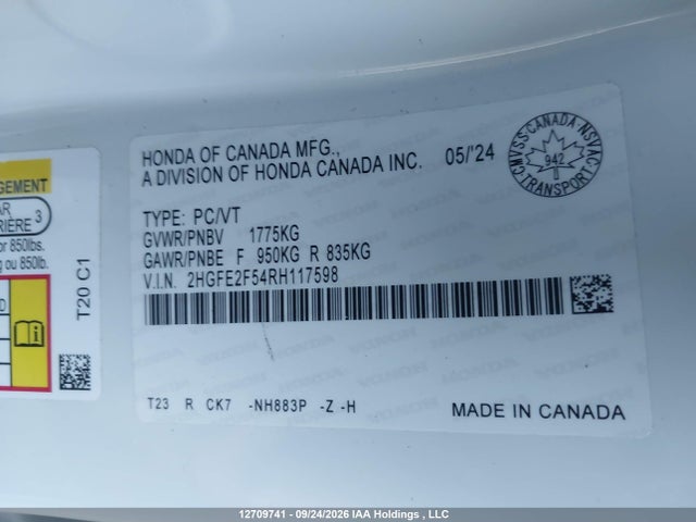 2HGFE2F54RH117598 Honda Civic Sport