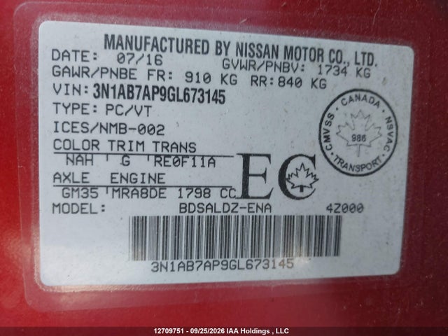 3N1AB7AP9GL673145 Nissan Sentra
