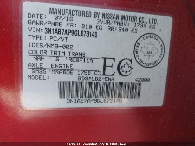 3N1AB7AP9GL673145 Nissan Sentra