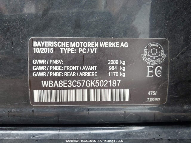 WBA8E3C57GK502187 BMW 328 Xi Sulev