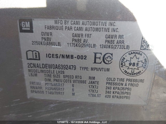 Продаж на аукціоні авто 2010 Chevrolet Equinox, vin: 2CNALDEW0A6392479, номер лоту: 12709772
