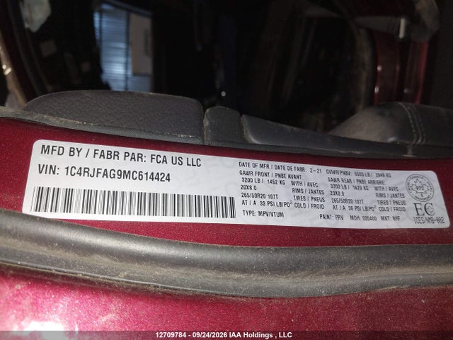 Aukcja sprzedaży 2021 Jeep Grand Cherokee Altitude, vin: 1C4RJFAG9MC614424, numer aukcji: 12709784