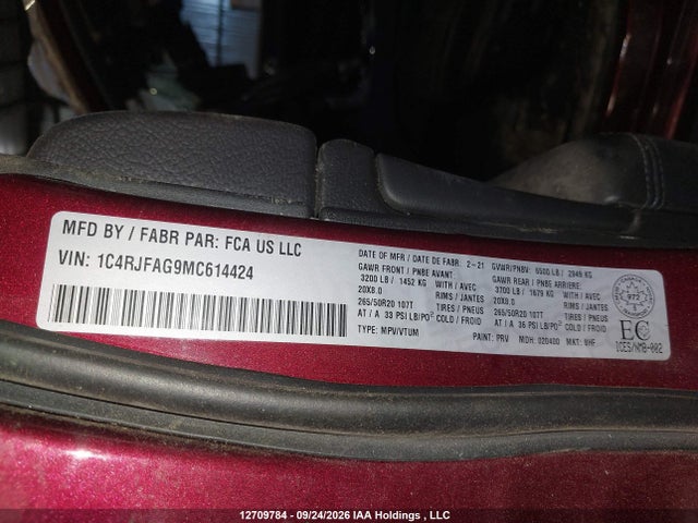 Aukcja sprzedaży 2021 Jeep Grand Cherokee Altitude, vin: 1C4RJFAG9MC614424, numer aukcji: 12709784