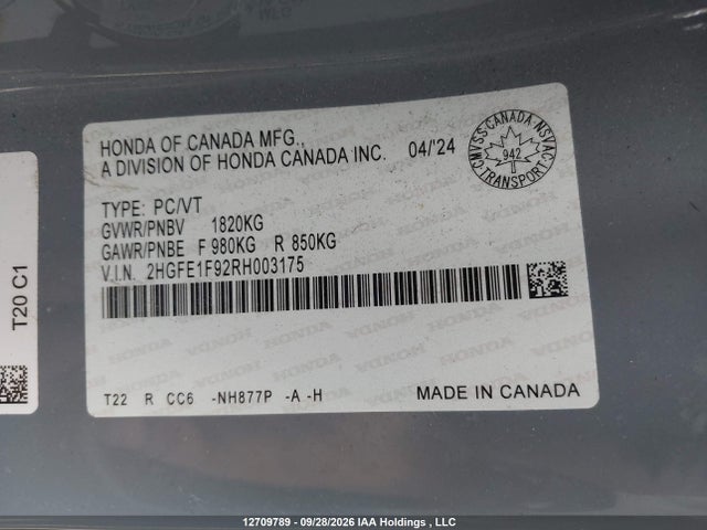 2HGFE1F92RH003175 Honda Civic Touring