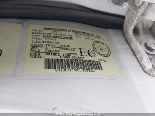 Продажа на аукционе авто 2012 Nissan Versa 1.8 Sl, vin: 3N1BC1CP8CL359590, номер лота: 12697493