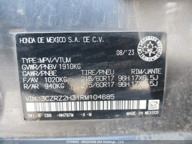 3CZRZ2H31RM104685 Honda Hr-v Lx-b