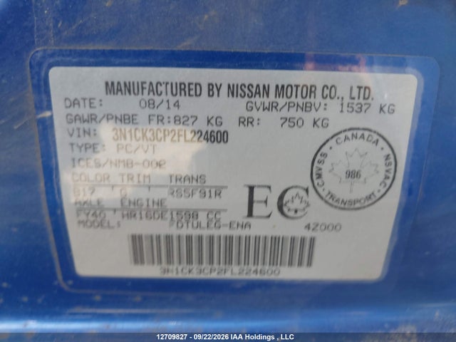 2015 Nissan Micra მანქანა იყიდება აუქციონზე, vin: 3N1CK3CP2FL224600, აუქციონის ნომერი: 12709827
