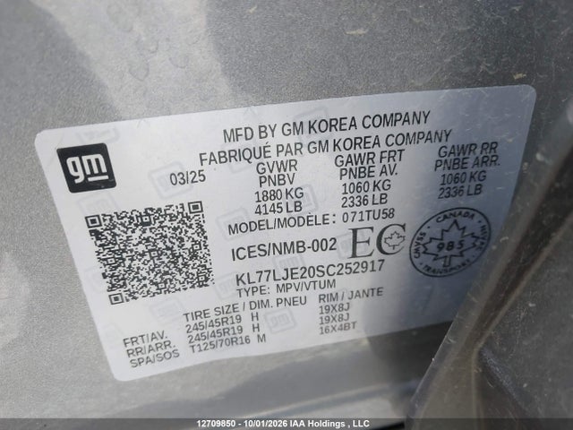 12709850 :رقم المزاد ، KL77LJE20SC252917 vin ، 2025 Chevrolet Trax 2rs Fwd مزاد بيع