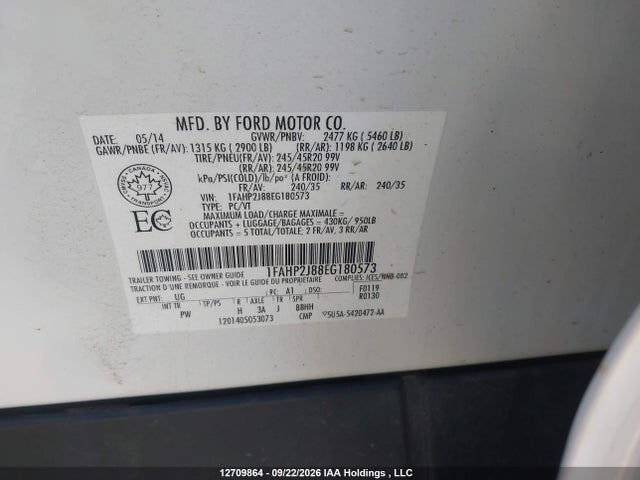 2014 Ford Taurus Limited მანქანა იყიდება აუქციონზე, vin: 1FAHP2J88EG180573, აუქციონის ნომერი: 12709864