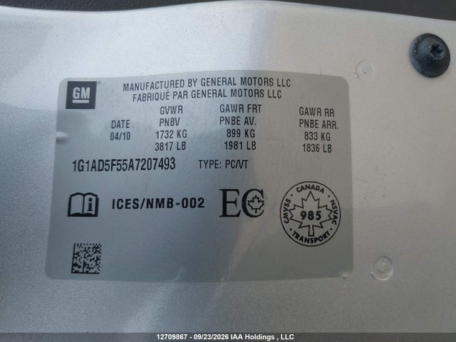 Продаж на аукціоні авто 2010 Chevrolet Cobalt Lt, vin: 1G1AD5F55A7207493, номер лоту: 12709867