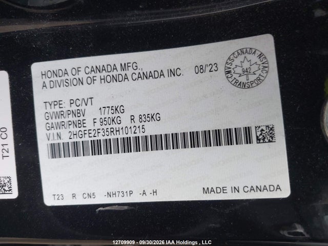 Honda CIVIC EX 2024 2HGFE2F35RH101215 Image 9
